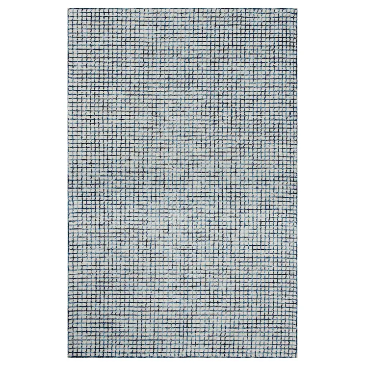 10' X 14' Blue and Ivory Wool Checkered Hand Hooked Area Rug