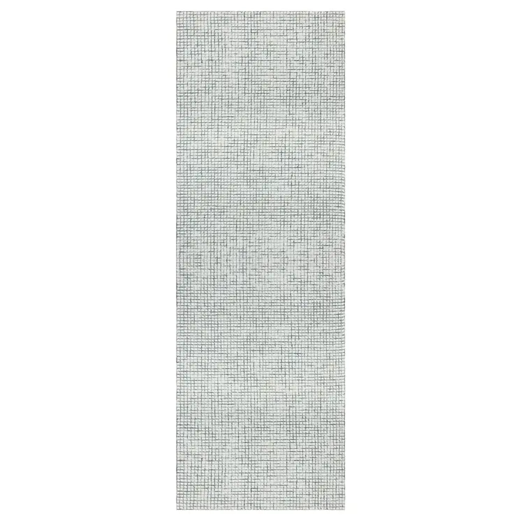 8' Gray And Ivory Wool Checkered Hand Hooked Runner Rug