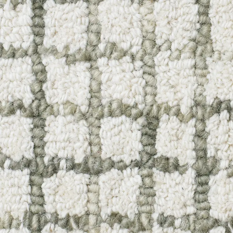 8' Gray And Ivory Wool Checkered Hand Hooked Runner Rug