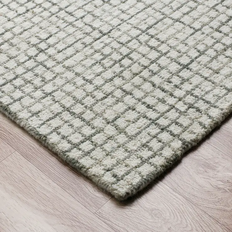 8' Gray And Ivory Wool Checkered Hand Hooked Runner Rug