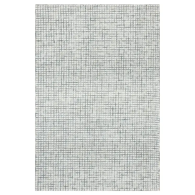10' X 14' Gray and Ivory Wool Checkered Hand Hooked Area Rug