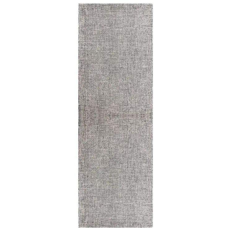 8' Gray And Ivory Wool Checkered Hand Tufted Runner Rug