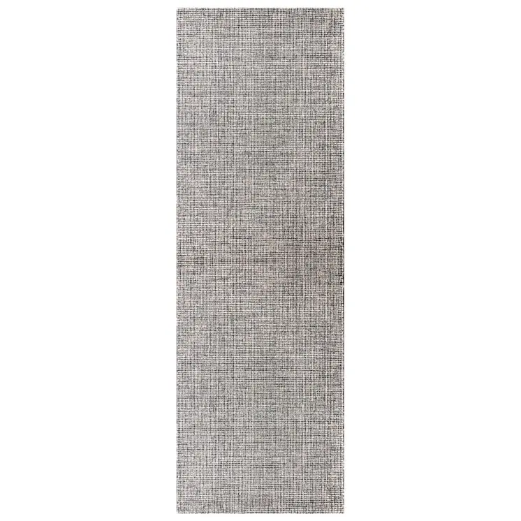 8' Gray And Ivory Wool Checkered Hand Tufted Runner Rug