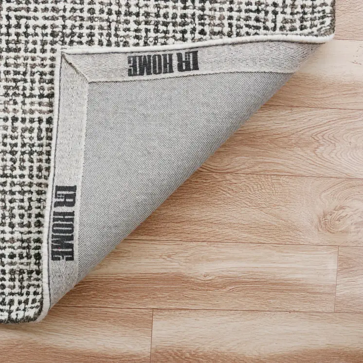 8' Gray And Ivory Wool Checkered Hand Tufted Runner Rug