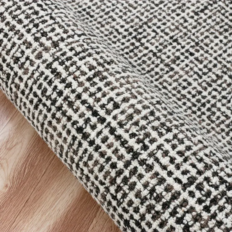 8' Gray And Ivory Wool Checkered Hand Tufted Runner Rug