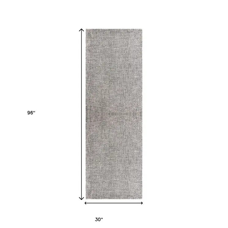 8' Gray And Ivory Wool Checkered Hand Tufted Runner Rug