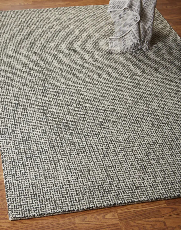 10' X 14' Gray and Ivory Wool Checkered Hand Tufted Area Rug
