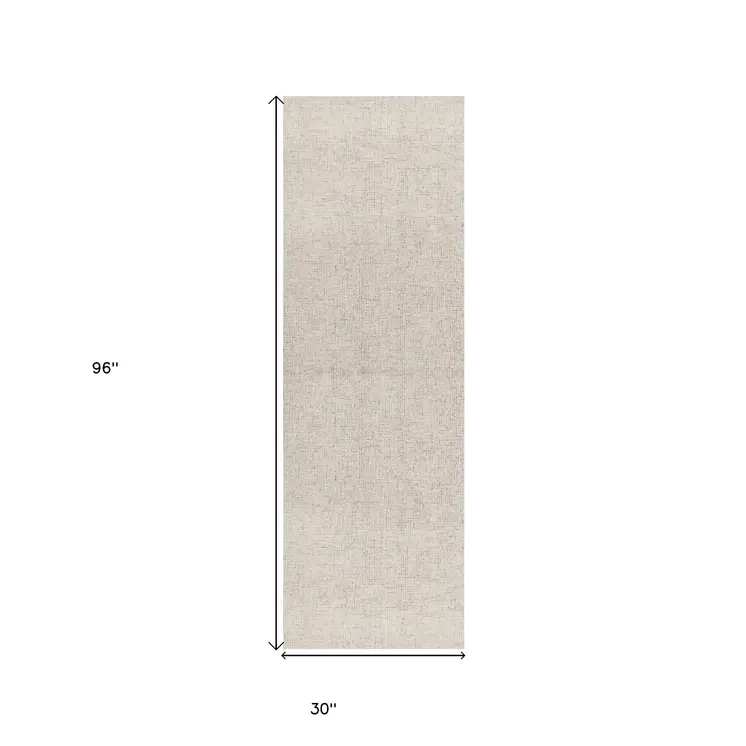 8' Beige And Brown Wool Abstract Hand Tufted Runner Rug