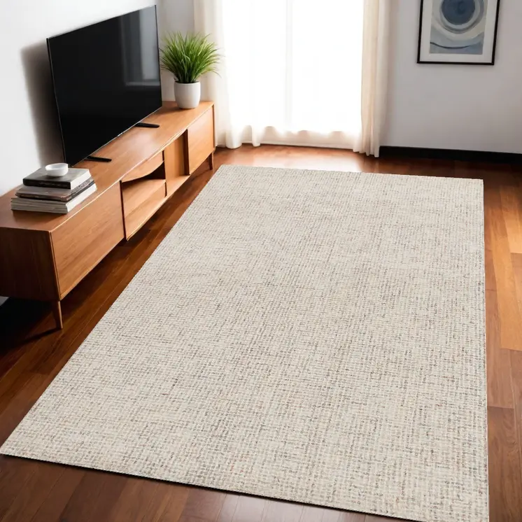 5' X 7' Beige and Brown Wool Abstract Hand Tufted Area Rug