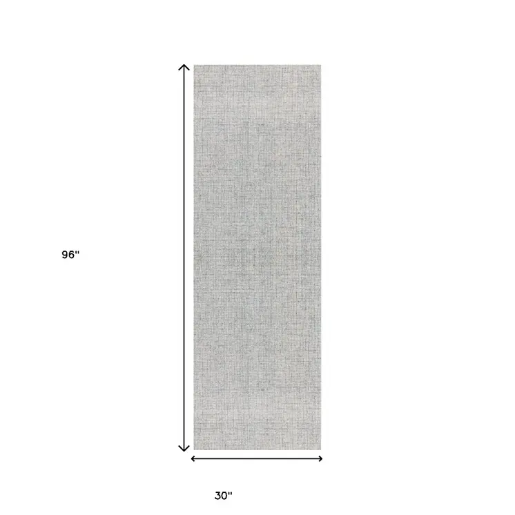 8' Blue And Ivory Wool Abstract Hand Tufted Runner Rug