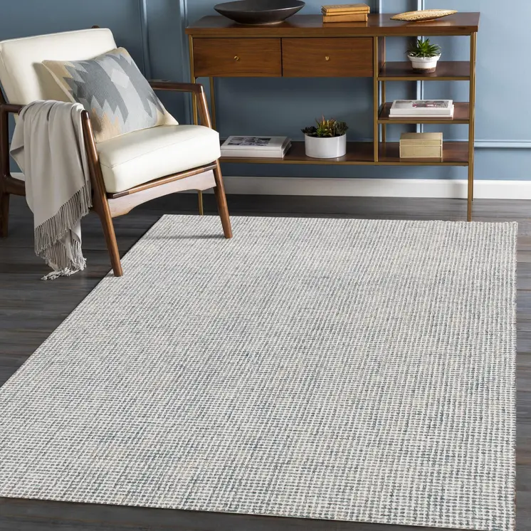 8' X 10' Blue and Ivory Wool Abstract Hand Tufted Area Rug