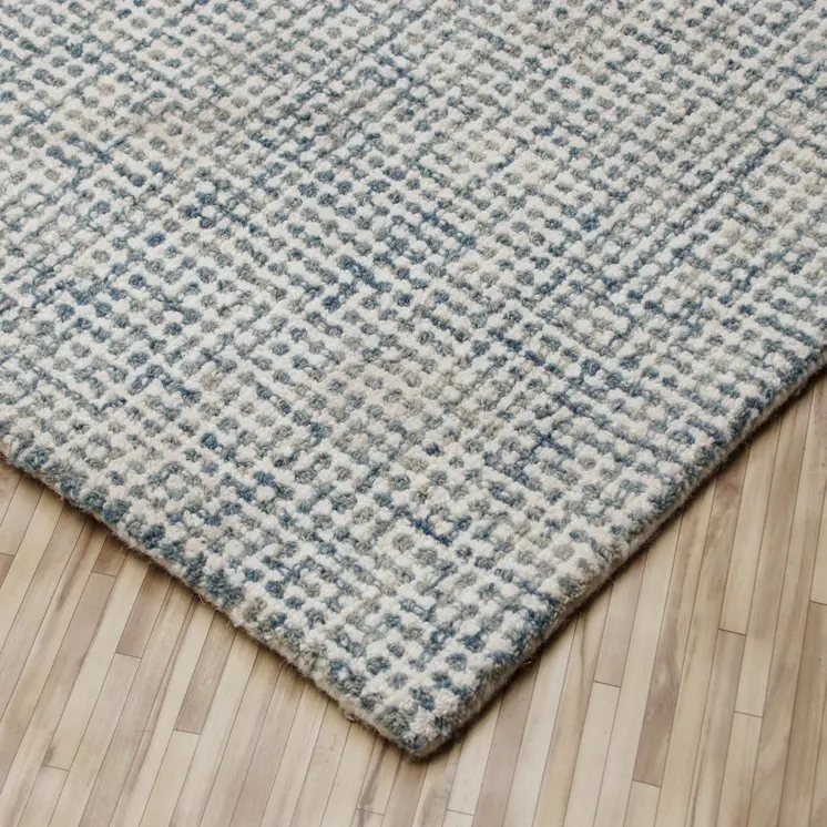 8' X 10' Blue and Ivory Wool Abstract Hand Tufted Area Rug
