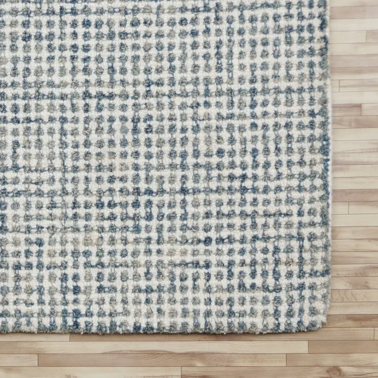 8' X 10' Blue and Ivory Wool Abstract Hand Tufted Area Rug