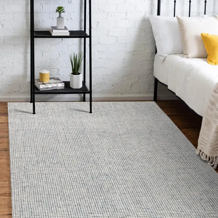 8' X 10' Blue and Ivory Wool Abstract Hand Tufted Area Rug