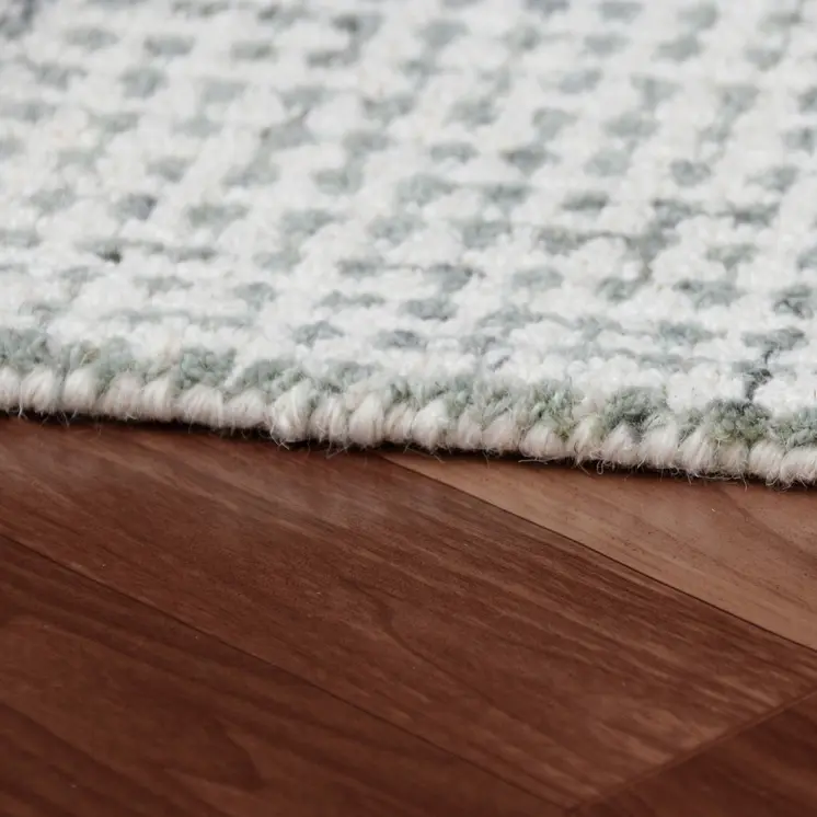 9' X 12' Green and Ivory Wool Checkered Hand Tufted Area Rug