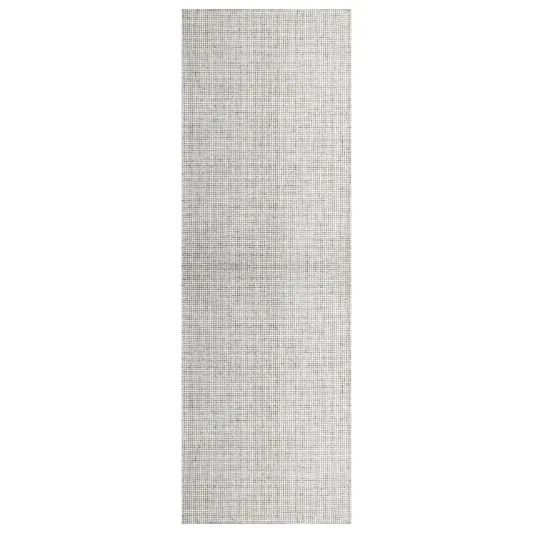 8' Gray And Ivory Wool Checkered Hand Tufted Runner Rug