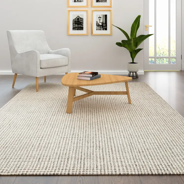 8' Gray And Ivory Wool Checkered Hand Tufted Runner Rug