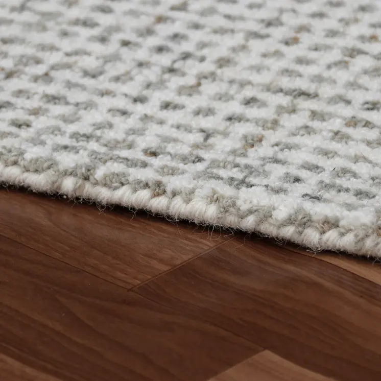 8' Gray And Ivory Wool Checkered Hand Tufted Runner Rug