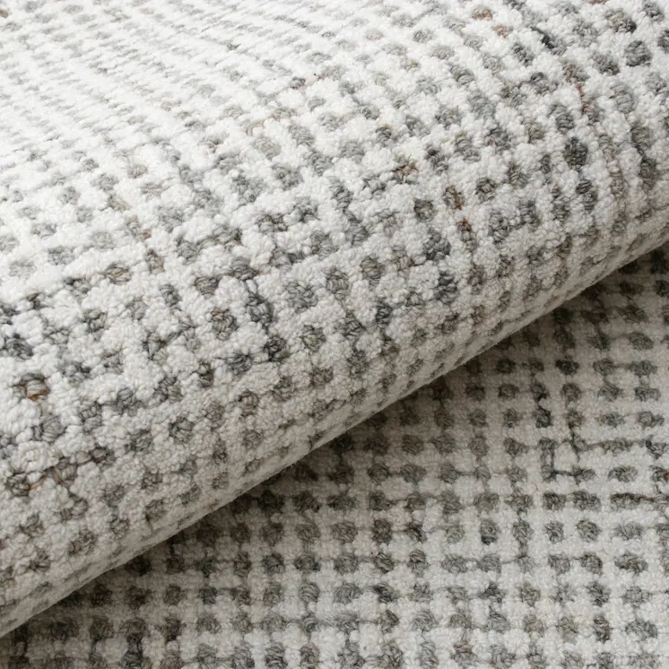 8' Gray And Ivory Wool Checkered Hand Tufted Runner Rug