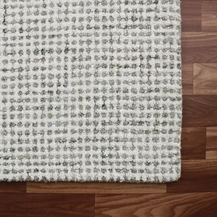 8' Gray And Ivory Wool Checkered Hand Tufted Runner Rug