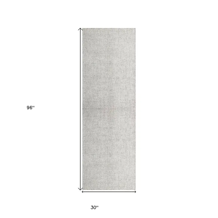 8' Gray And Ivory Wool Checkered Hand Tufted Runner Rug