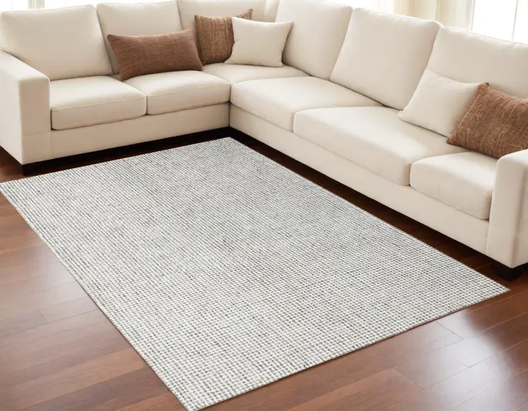 5' X 7' Gray and Ivory Wool Checkered Hand Tufted Area Rug