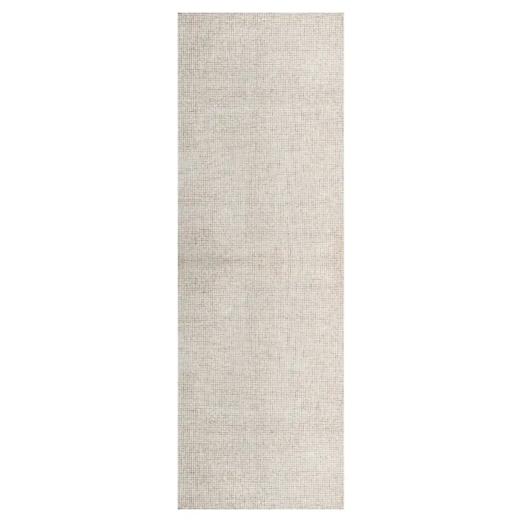 8' Beige And Ivory Wool Checkered Hand Tufted Runner Rug