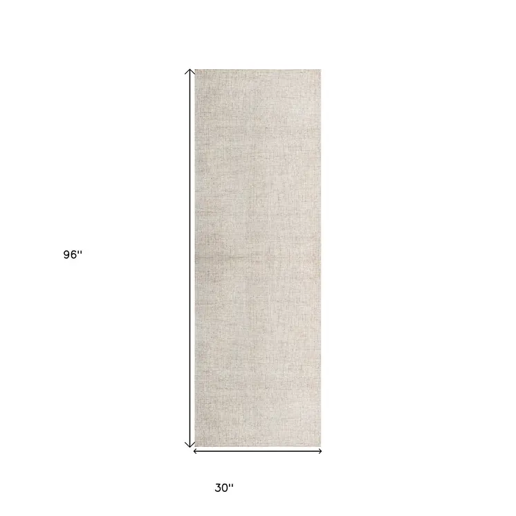 8' Beige And Ivory Wool Checkered Hand Tufted Runner Rug