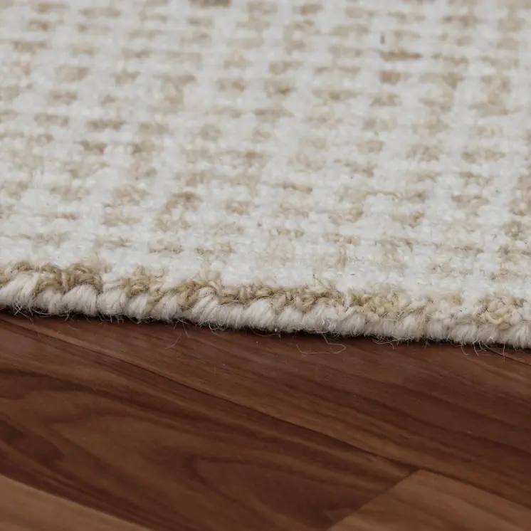 5' X 7' Beige and Ivory Wool Checkered Hand Tufted Area Rug