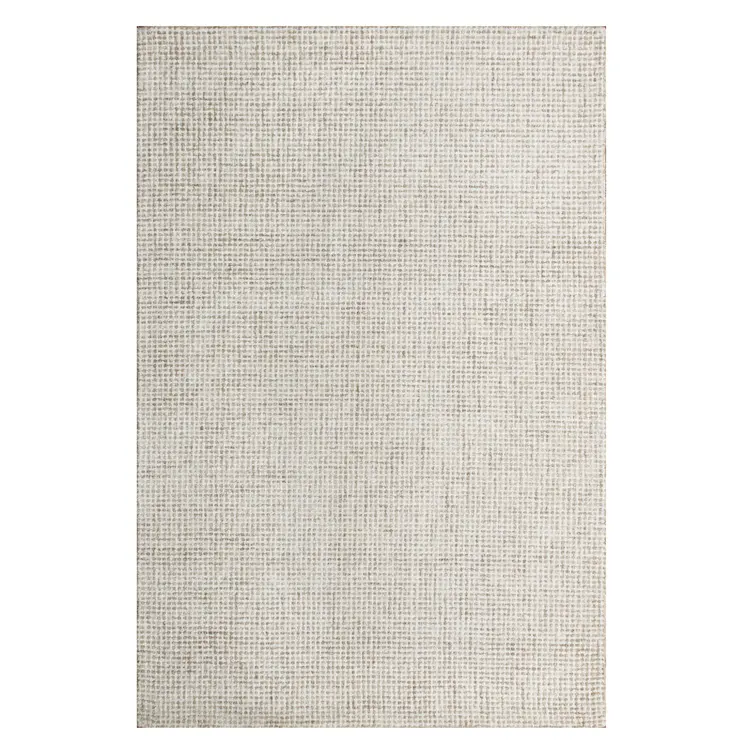 8' X 10' Beige and Ivory Wool Checkered Hand Tufted Area Rug