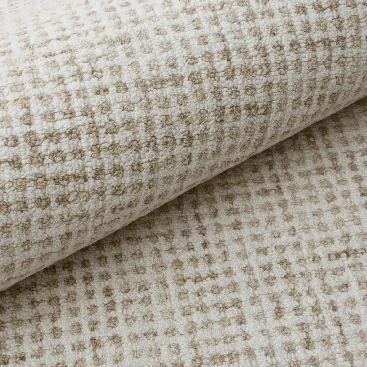 9' X 12' Beige and Ivory Wool Checkered Hand Tufted Area Rug