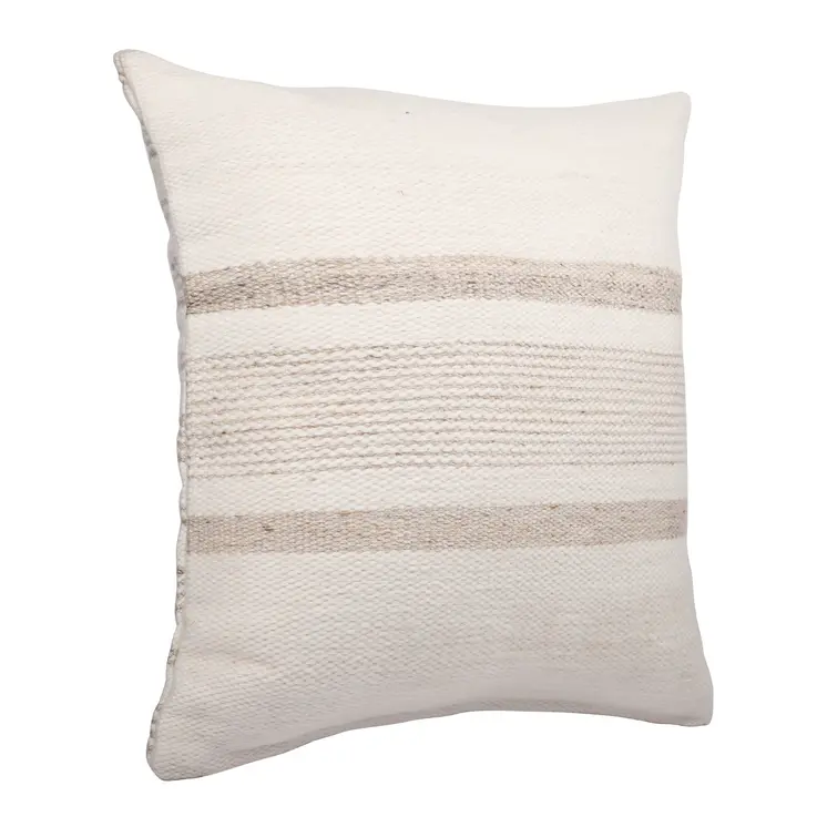 20" White and Natural Striped Throw Pillow