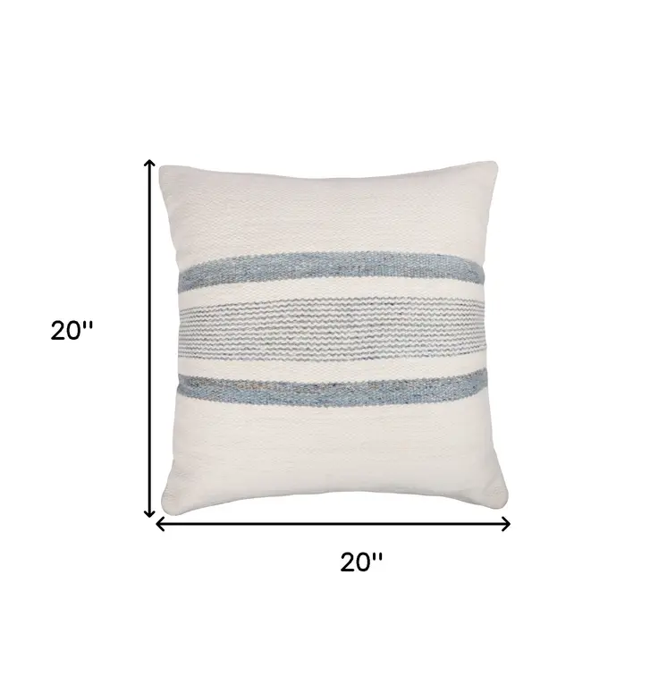 20" Blue and White Striped Throw Pillow