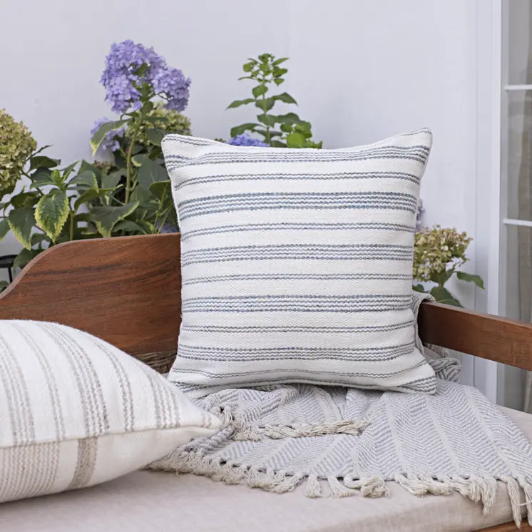 20" Blue and White Striped Throw Pillow