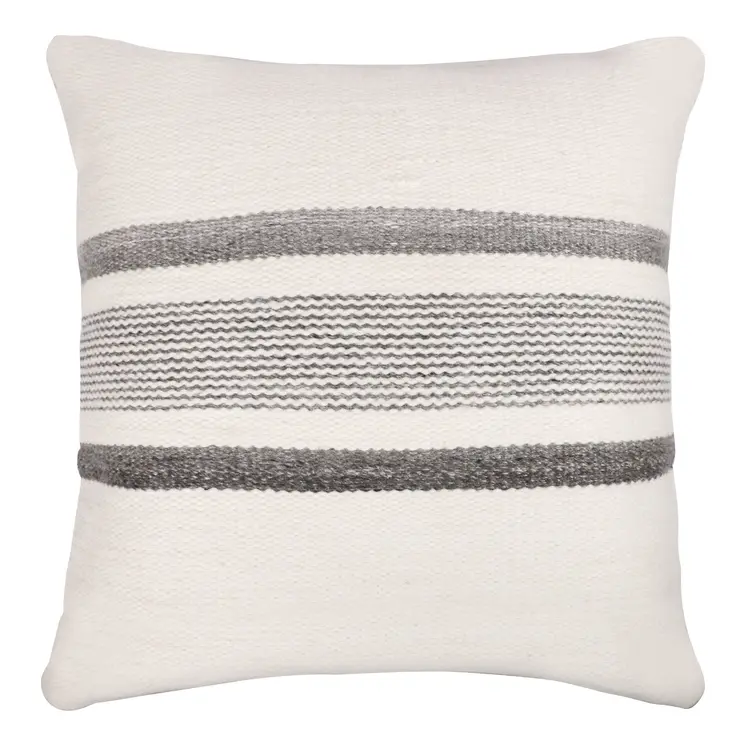 20" Black Gray and White Striped Throw Pillow