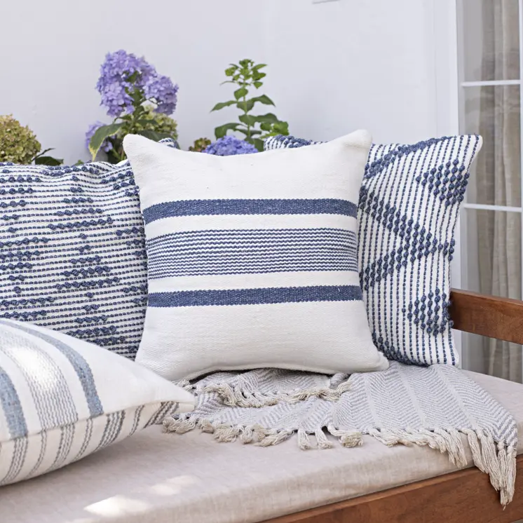 20" Navy and White Geometric Throw Pillow