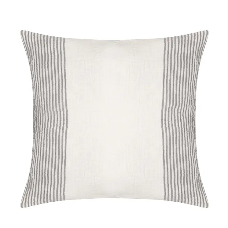 22" Gray and Ivory Striped Cotton Throw Pillow
