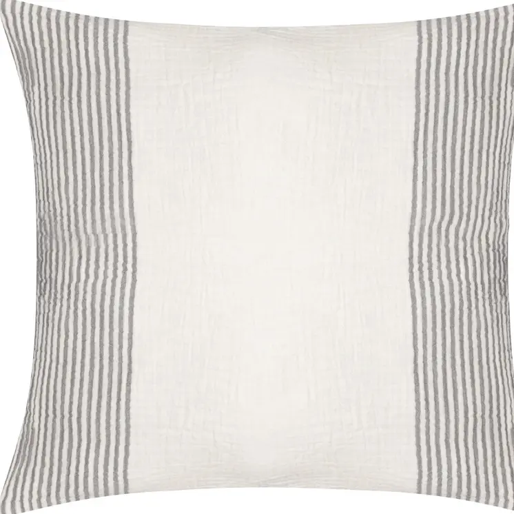 22" Gray and Ivory Striped Cotton Throw Pillow