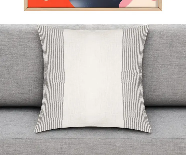 22" Gray and Ivory Striped Cotton Throw Pillow