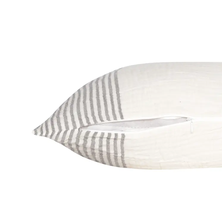 22" Gray and Ivory Striped Cotton Throw Pillow