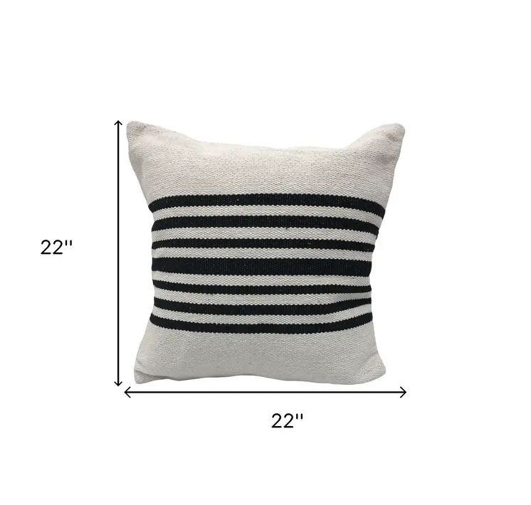 Set of Two Black and White Striped Cotton Throw Pillows
