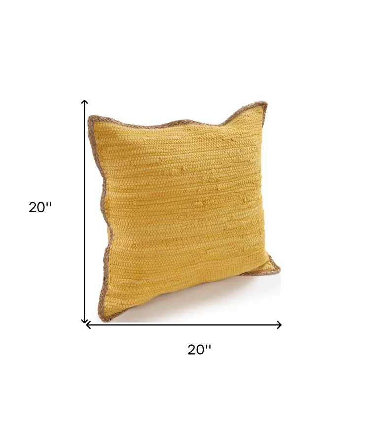 Set of Two 20" Yellow Cotton And Jute Throw Pillows with Texture