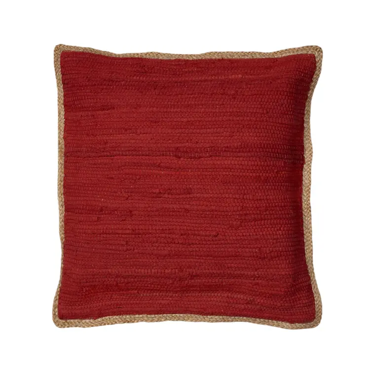 Set of Two 20" Red Cotton And Jute Throw Pillows with Texture