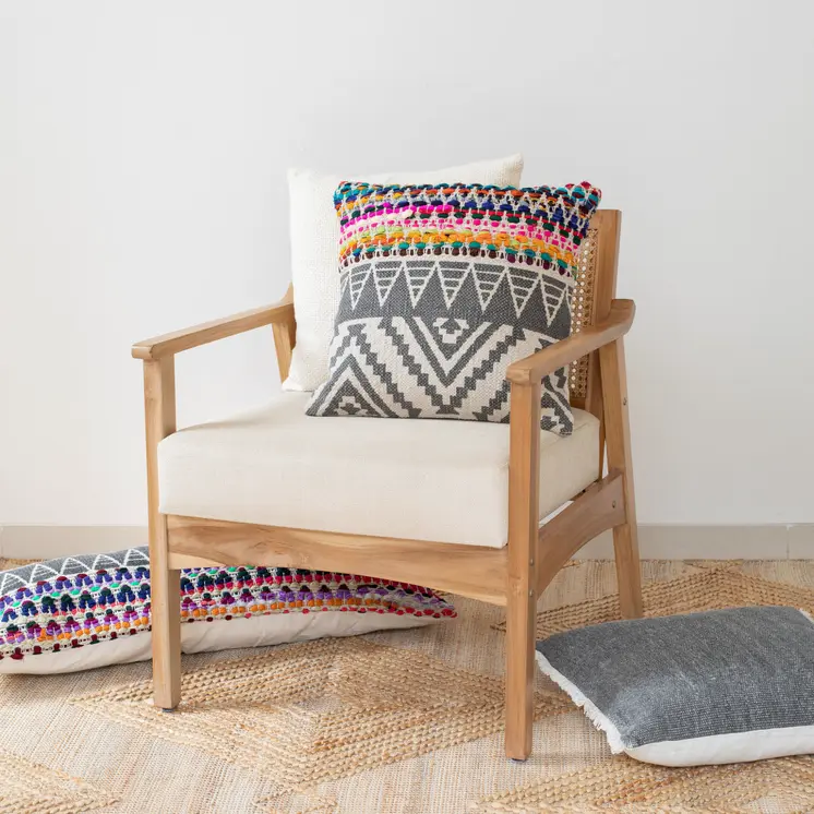Set of Two Gray Chevron Cotton Throw Pillow
