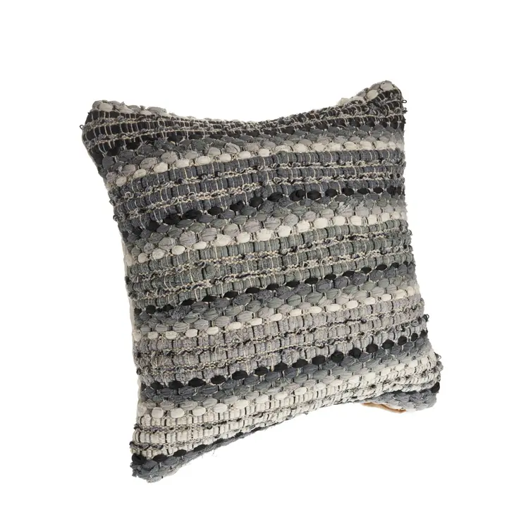 Set of Two 18" Black Gray and Ivory Striped Cotton Blend Throw Pillows with Texture