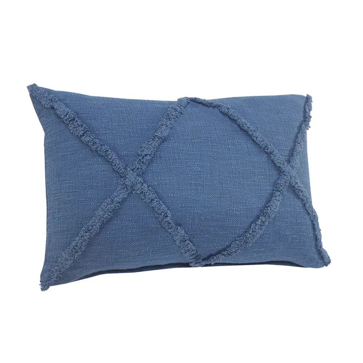 Set of Two 16" X 24" Blue Diamond Cotton Lumbar Throw Pillow With Fringe