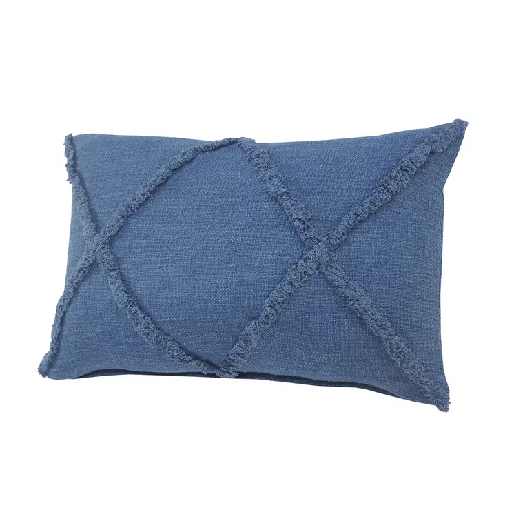 Set of Two 16" X 24" Blue Diamond Cotton Lumbar Throw Pillow With Fringe