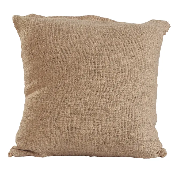 Set of Two Tan Diamond Cotton Throw Pillow With Fringe