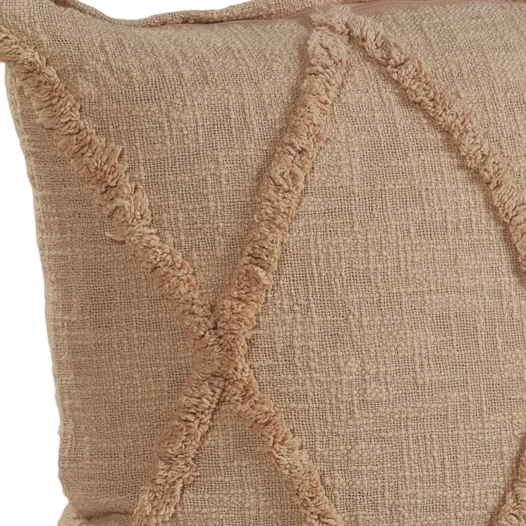 Set of Two Tan Diamond Cotton Throw Pillow With Fringe
