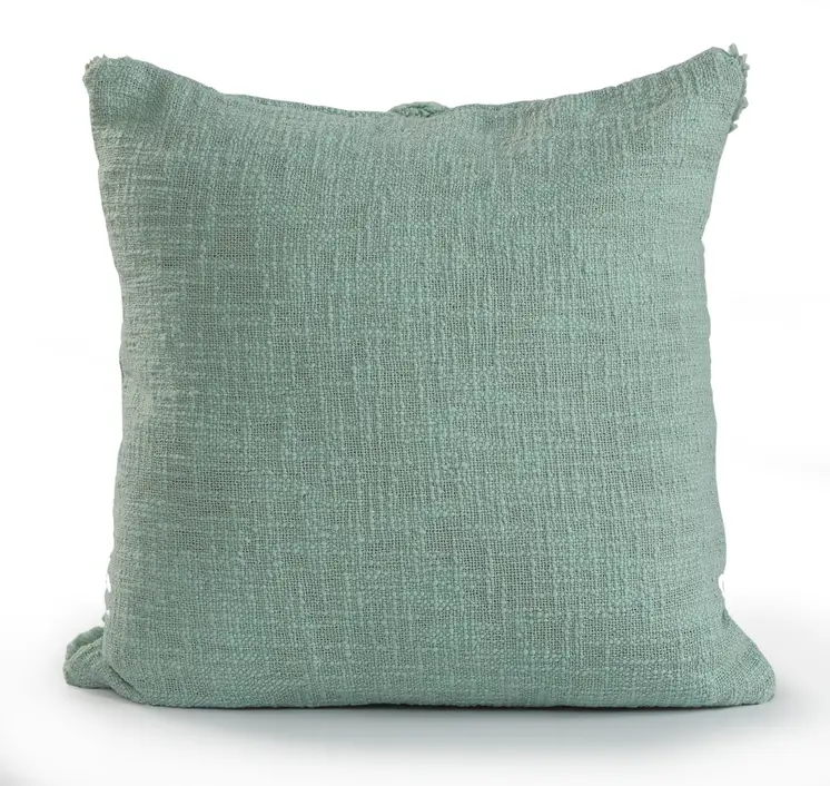 Set of Two Green Diamond Cotton Throw Pillow With Fringe